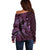 Aloha Hawaii Hammerhead Shark Off Shoulder Sweater Purple Kakau and Polynesian Tattoo LT03