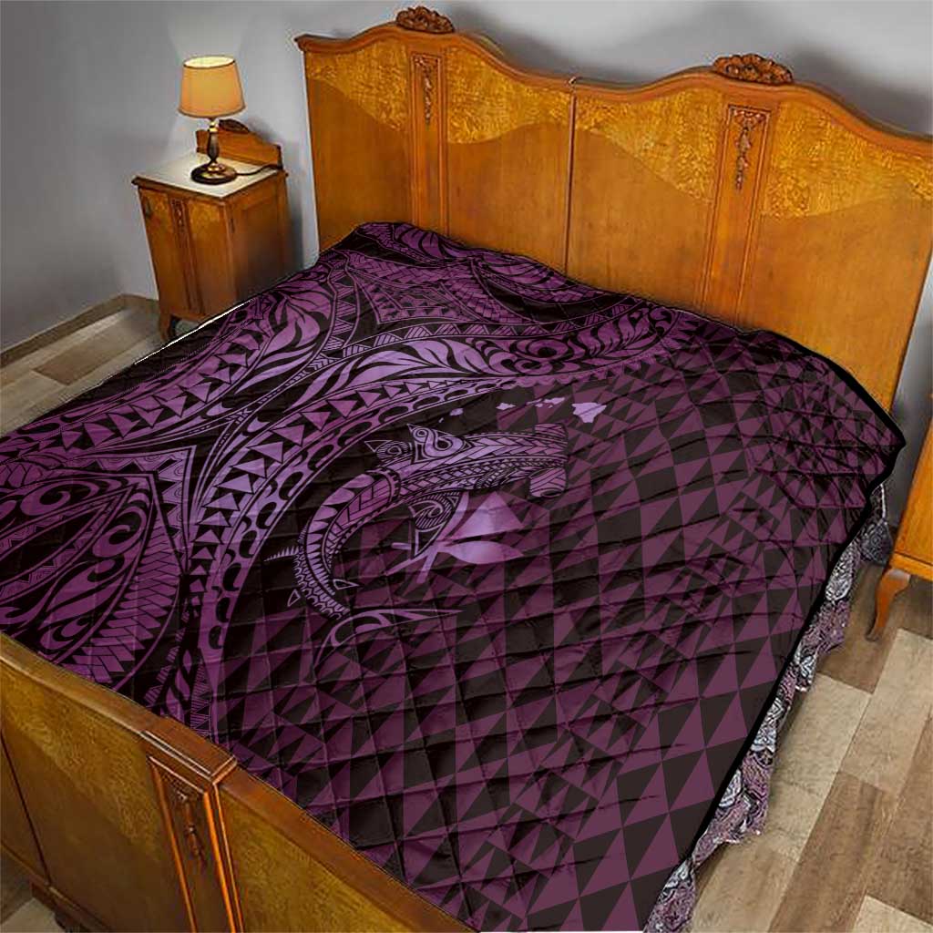 Aloha Hawaii Hammerhead Shark Quilt Purple Kakau and Polynesian Tattoo LT03