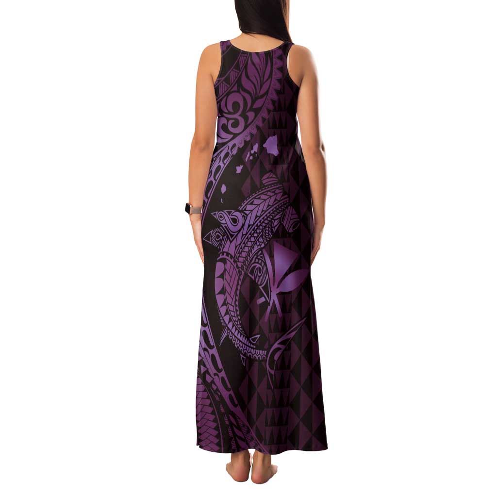 Aloha Hawaii Hammerhead Shark Tank Maxi Dress Purple Kakau and Polynesian Tattoo LT03