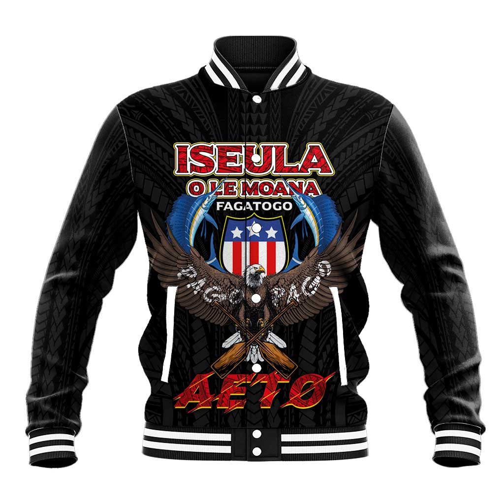 American Samoa Fautasi Baseball Jacket Pago Pago Aeto and Iseula o le Moana of Fagatogo Black Color - Polynesian Pride