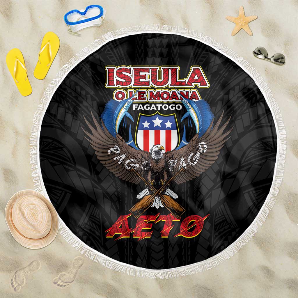 American Samoa Fautasi Beach Blanket Pago Pago Aeto and Iseula o le Moana of Fagatogo Black Color LT03 One Size 150cm Black - Polynesian Pride