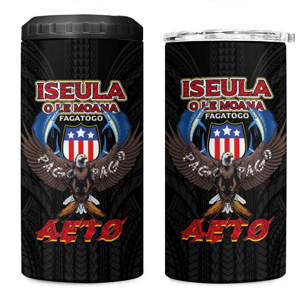 American Samoa Fautasi 4 in 1 Can Cooler Tumbler Pago Pago Aeto and Iseula o le Moana of Fagatogo Black Color - Polynesian Pride