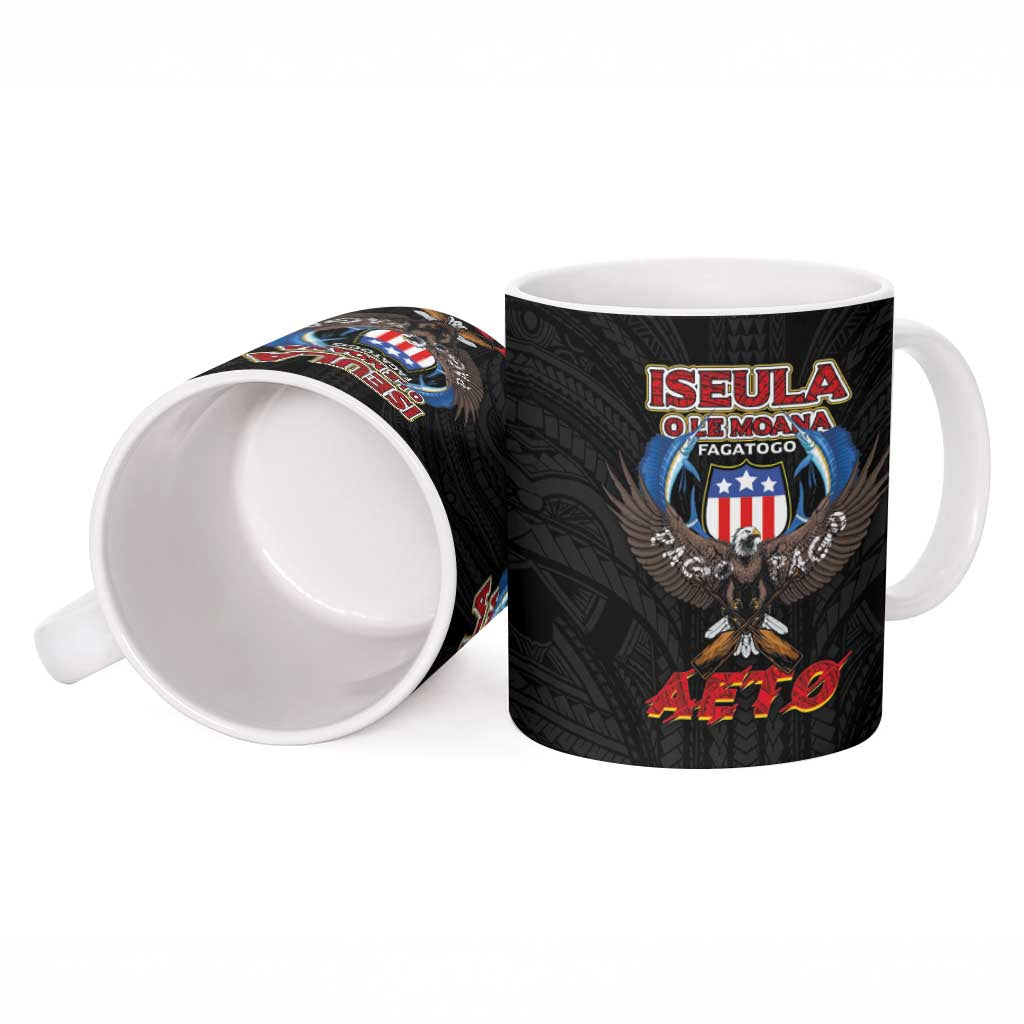 American Samoa Fautasi Ceramic Mug Pago Pago Aeto and Iseula o le Moana of Fagatogo Black Color - Polynesian Pride