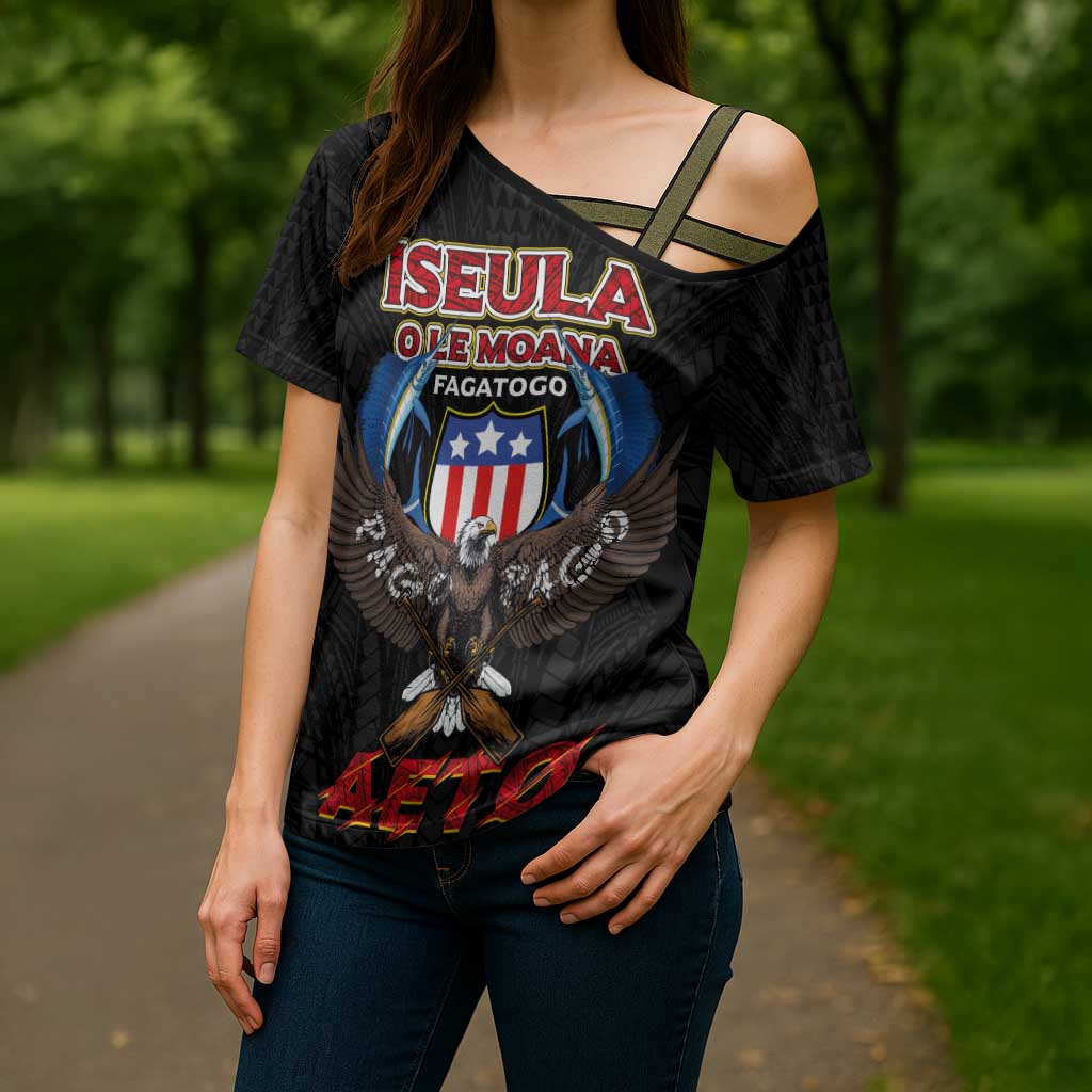 American Samoa Fautasi Cross Shoulder Shirt Pago Pago Aeto and Iseula o le Moana of Fagatogo Black Color - Polynesian Pride