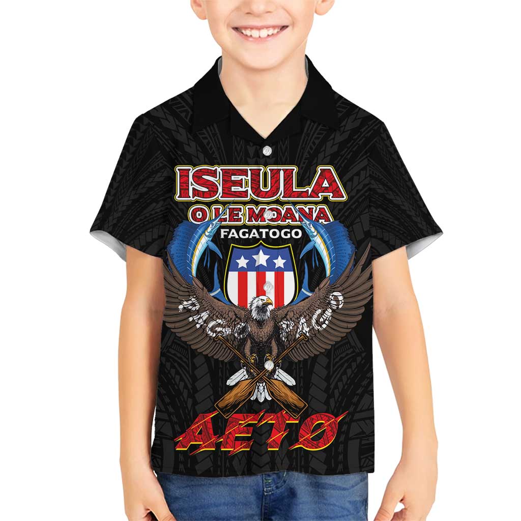 American Samoa Fautasi Family Matching Puletasi and Hawaiian Shirt Pago Pago Aeto and Iseula o le Moana of Fagatogo Black Color - Polynesian Pride