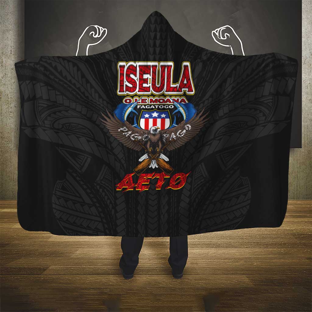 American Samoa Fautasi Hooded Blanket Pago Pago Aeto and Iseula o le Moana of Fagatogo Black Color LT03 - Polynesian Pride