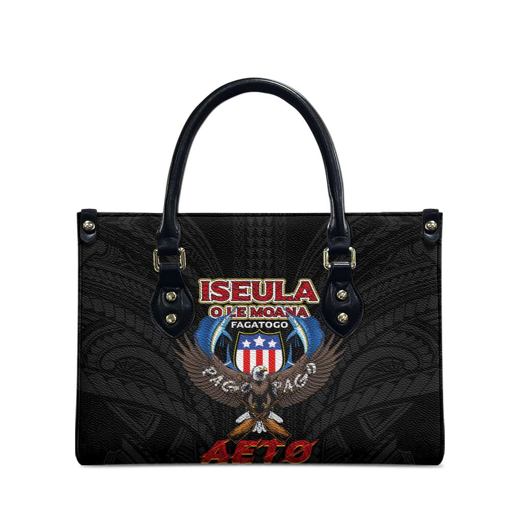 American Samoa Fautasi Leather Bag Pago Pago Aeto and Iseula o le Moana of Fagatogo Black Color - Polynesian Pride