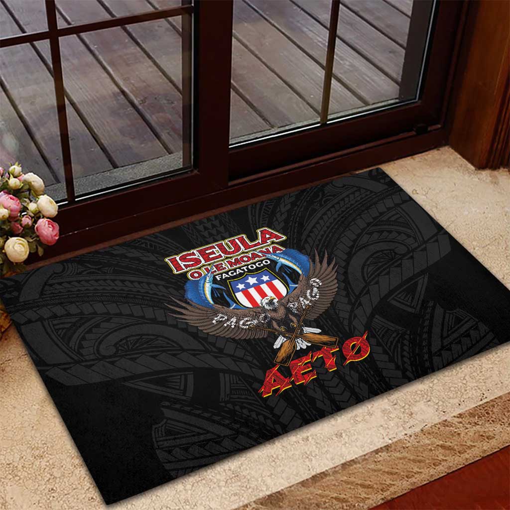 American Samoa Fautasi Rubber Doormat Pago Pago Aeto and Iseula o le Moana of Fagatogo Black Color LT03 - Polynesian Pride