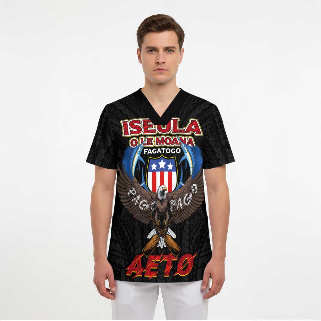American Samoa Fautasi Scrub Top Pago Pago Aeto and Iseula o le Moana of Fagatogo Black Color - Polynesian Pride