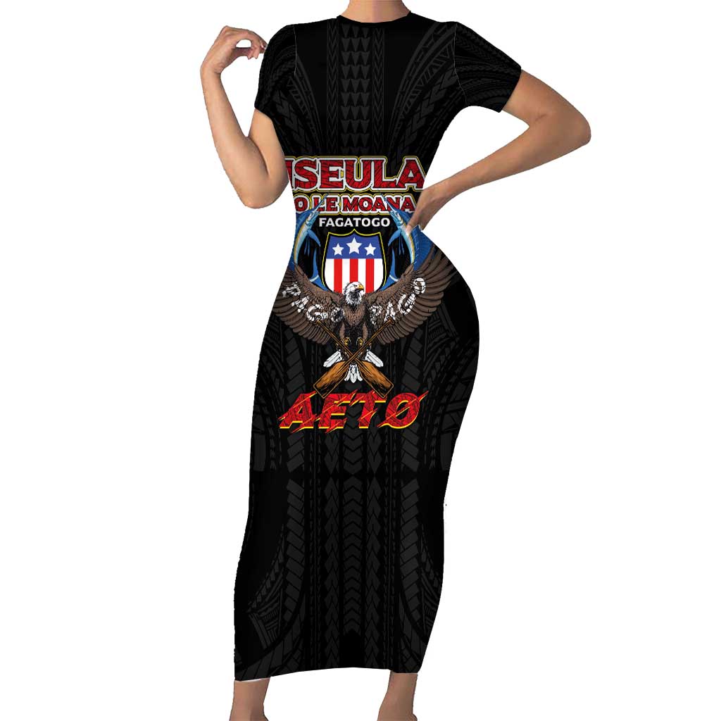 American Samoa Fautasi Short Sleeve Bodycon Dress Pago Pago Aeto and Iseula o le Moana of Fagatogo Black Color LT03 Long Dress Black - Polynesian Pride
