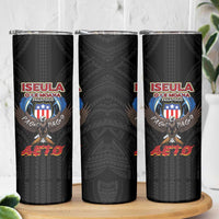 American Samoa Fautasi Skinny Tumbler Pago Pago Aeto and Iseula o le Moana of Fagatogo Black Color - Polynesian Pride