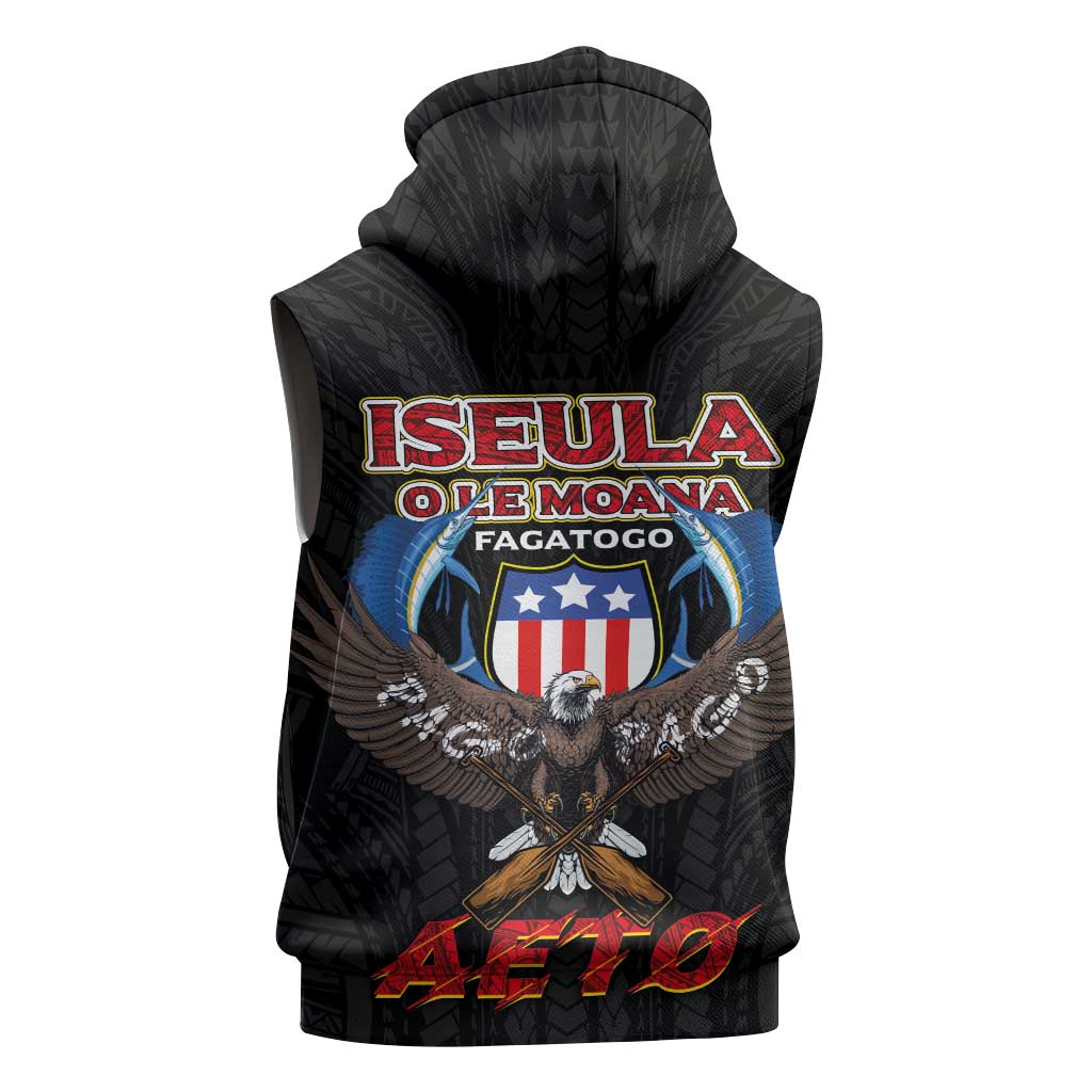 American Samoa Fautasi Sleeveless Hoodie Pago Pago Aeto and Iseula o le Moana of Fagatogo Black Color LT03 - Polynesian Pride