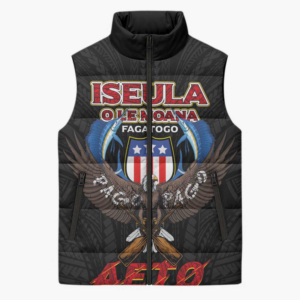 American Samoa Fautasi Sleeveless Puffer Jacket Pago Pago Aeto and Iseula o le Moana of Fagatogo Black Color - Polynesian Pride
