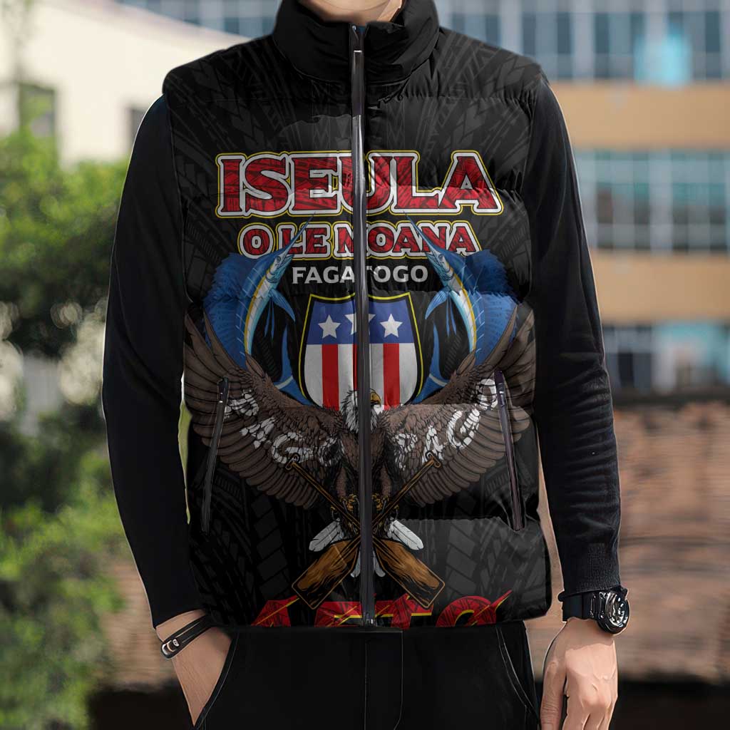 American Samoa Fautasi Sleeveless Puffer Jacket Pago Pago Aeto and Iseula o le Moana of Fagatogo Black Color LT03 - Polynesian Pride