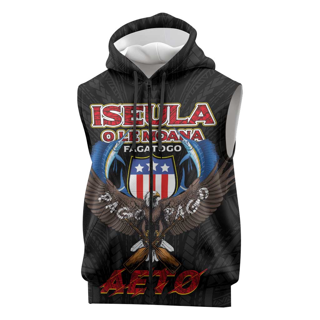 American Samoa Fautasi Sleeveless Zip Hoodie Pago Pago Aeto and Iseula o le Moana of Fagatogo Black Color LT03 Black - Polynesian Pride