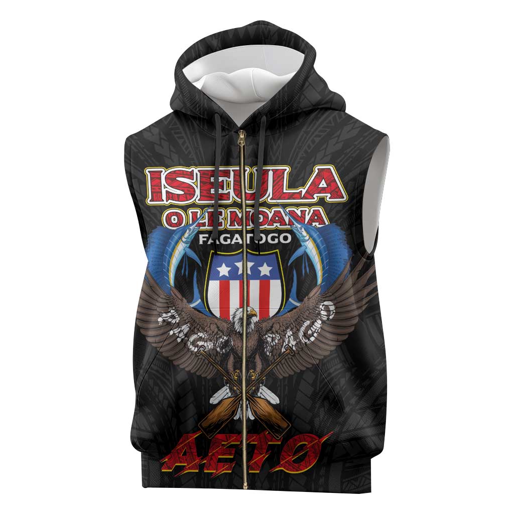 American Samoa Fautasi Sleeveless Zip Hoodie Pago Pago Aeto and Iseula o le Moana of Fagatogo Black Color - Polynesian Pride