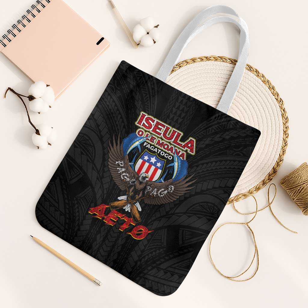 American Samoa Fautasi Tote Bag Pago Pago Aeto and Iseula o le Moana of Fagatogo Black Color LT03 White Strap One Size Black - Polynesian Pride
