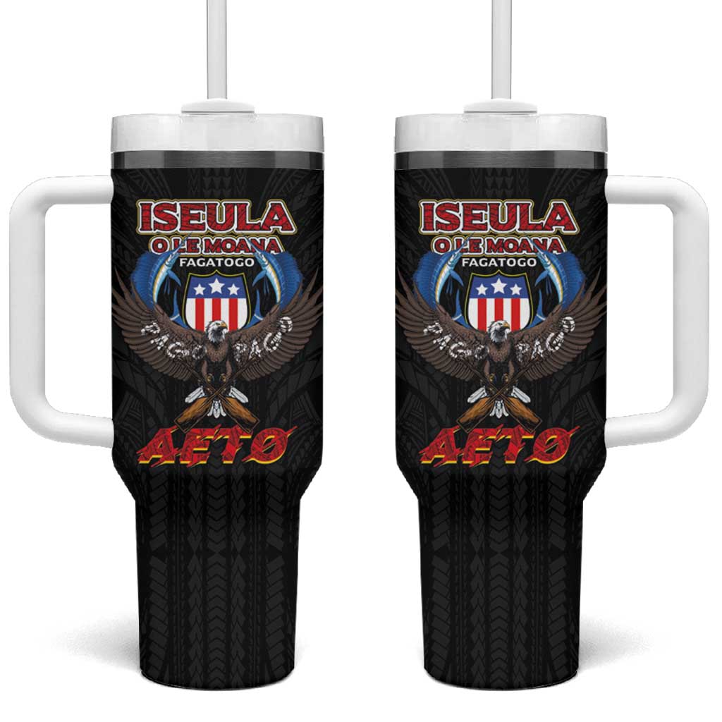 American Samoa Fautasi Tumbler With Handle Pago Pago Aeto and Iseula o le Moana of Fagatogo Black Color - Polynesian Pride