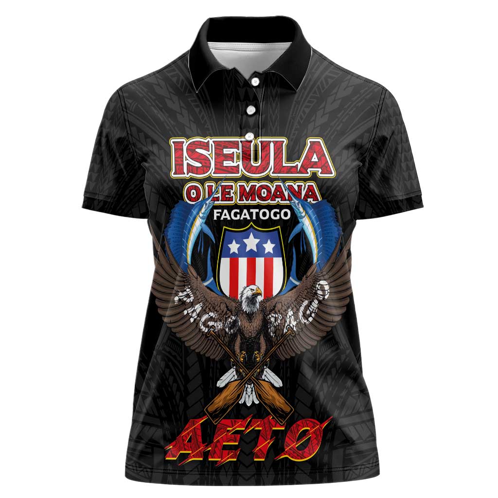 American Samoa Fautasi Women Polo Shirt Pago Pago Aeto and Iseula o le Moana of Fagatogo Black Color LT03 Female Black - Polynesian Pride