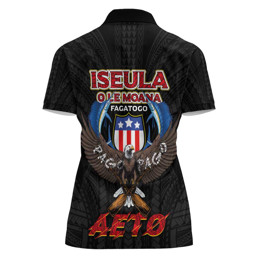 American Samoa Fautasi Women Polo Shirt Pago Pago Aeto and Iseula o le Moana of Fagatogo Black Color LT03 - Polynesian Pride