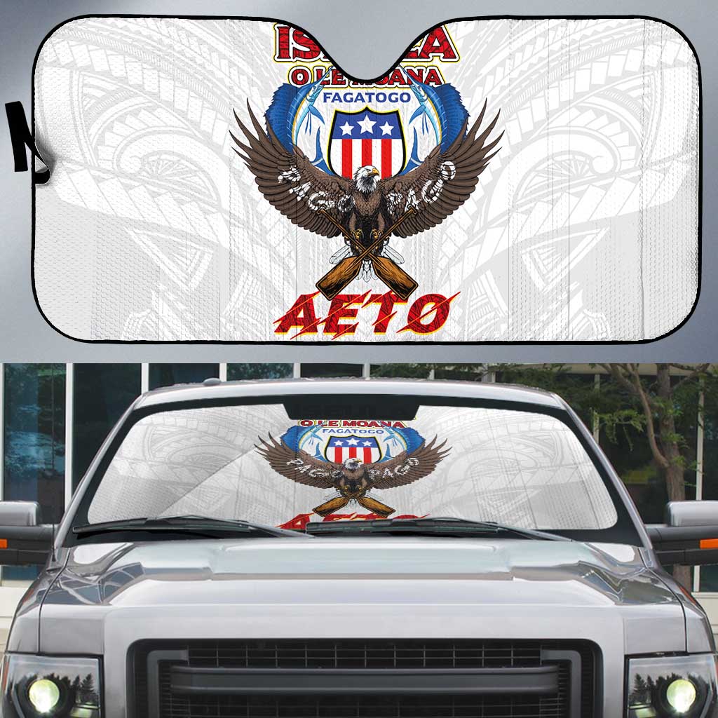 American Samoa Fautasi Auto Sun Shade Pago Pago Aeto and Iseula o le Moana of Fagatogo White Color - Polynesian Pride