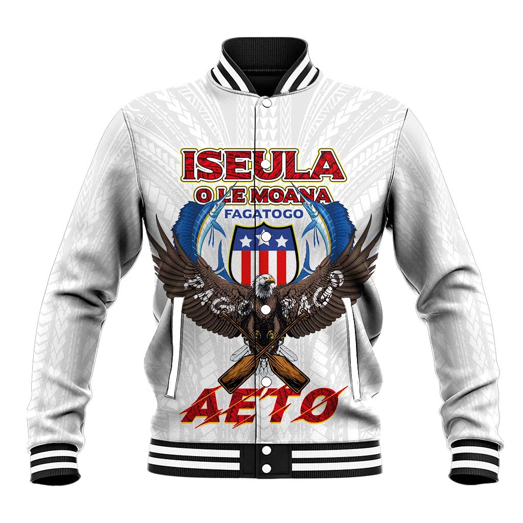 American Samoa Fautasi Baseball Jacket Pago Pago Aeto and Iseula o le Moana of Fagatogo White Color - Polynesian Pride