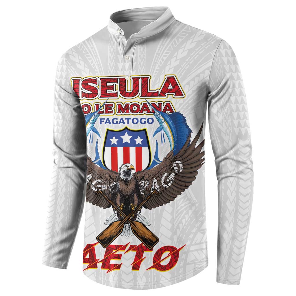 American Samoa Fautasi Button Sweatshirt Pago Pago Aeto and Iseula o le Moana of Fagatogo White Color - Polynesian Pride