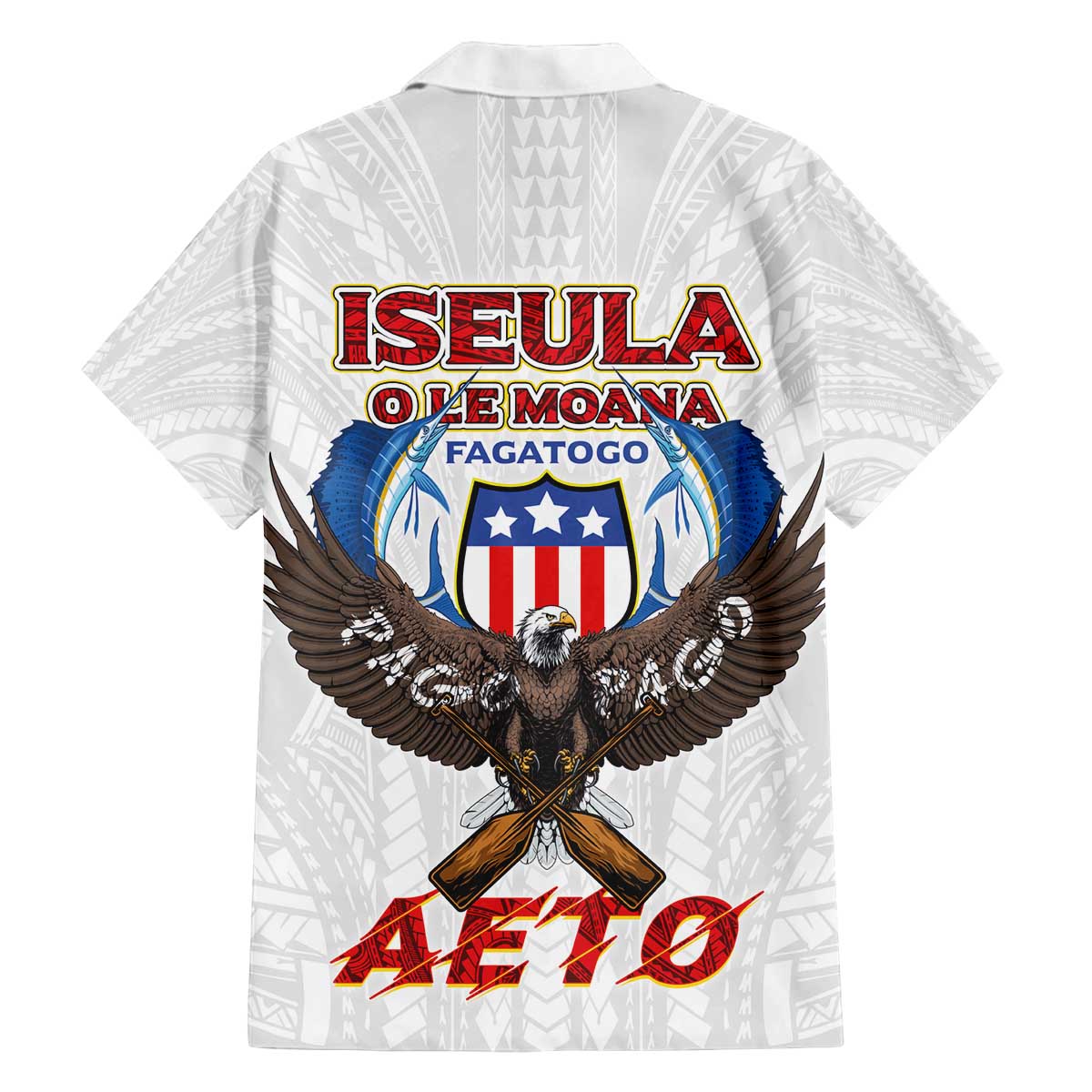 American Samoa Fautasi Family Matching Off The Shoulder Long Sleeve Dress and Hawaiian Shirt Pago Pago Aeto and Iseula o le Moana of Fagatogo White Color - Polynesian Pride