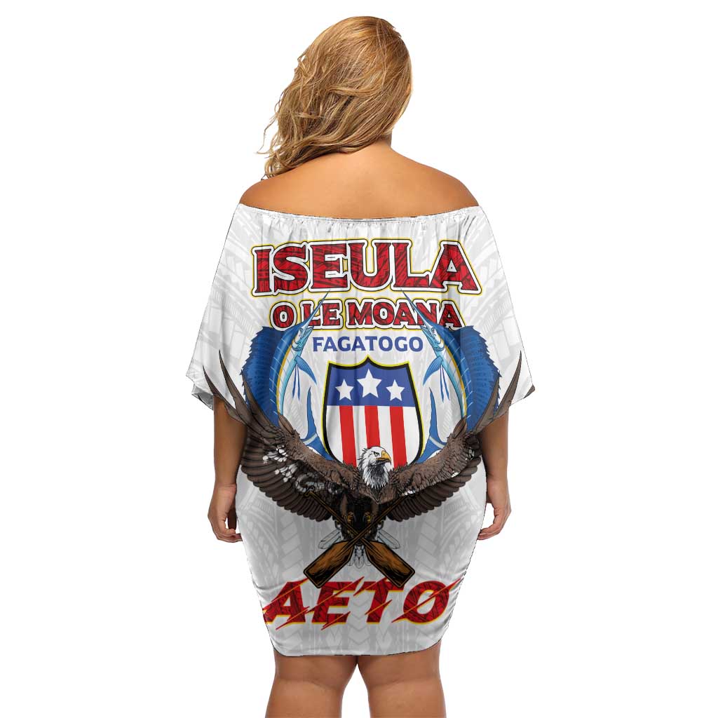 American Samoa Fautasi Family Matching Off Shoulder Short Dress and Hawaiian Shirt Pago Pago Aeto and Iseula o le Moana of Fagatogo White Color - Polynesian Pride