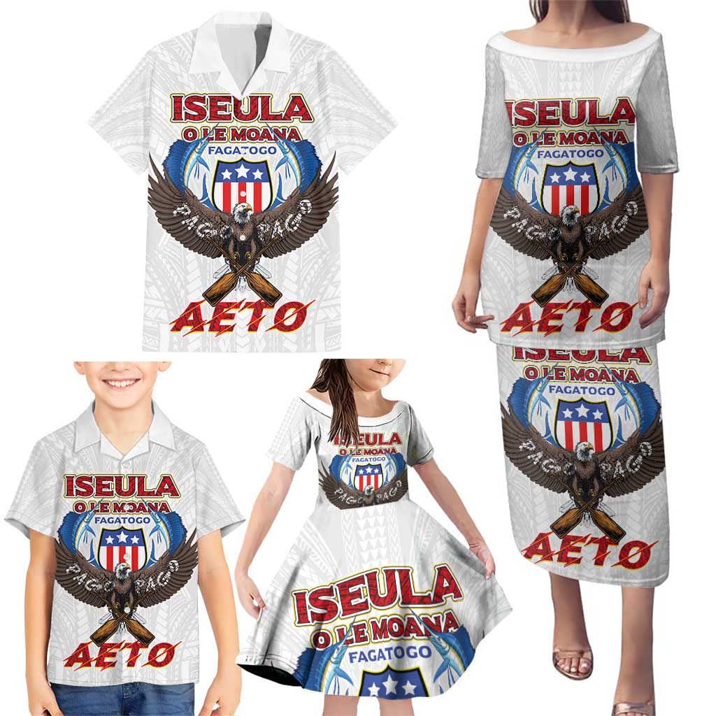 American Samoa Fautasi Family Matching Puletasi and Hawaiian Shirt Pago Pago Aeto and Iseula o le Moana of Fagatogo White Color - Polynesian Pride