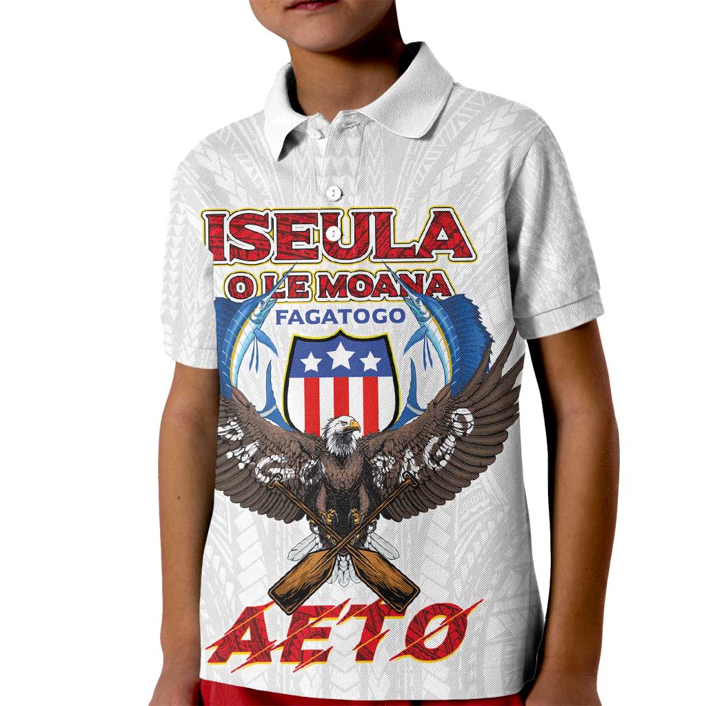 American Samoa Fautasi Kid Polo Shirt Pago Pago Aeto and Iseula o le Moana of Fagatogo White Color LT03 Kid White - Polynesian Pride