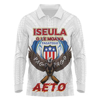 American Samoa Fautasi Long Sleeve Polo Shirt Pago Pago Aeto and Iseula o le Moana of Fagatogo White Color - Polynesian Pride