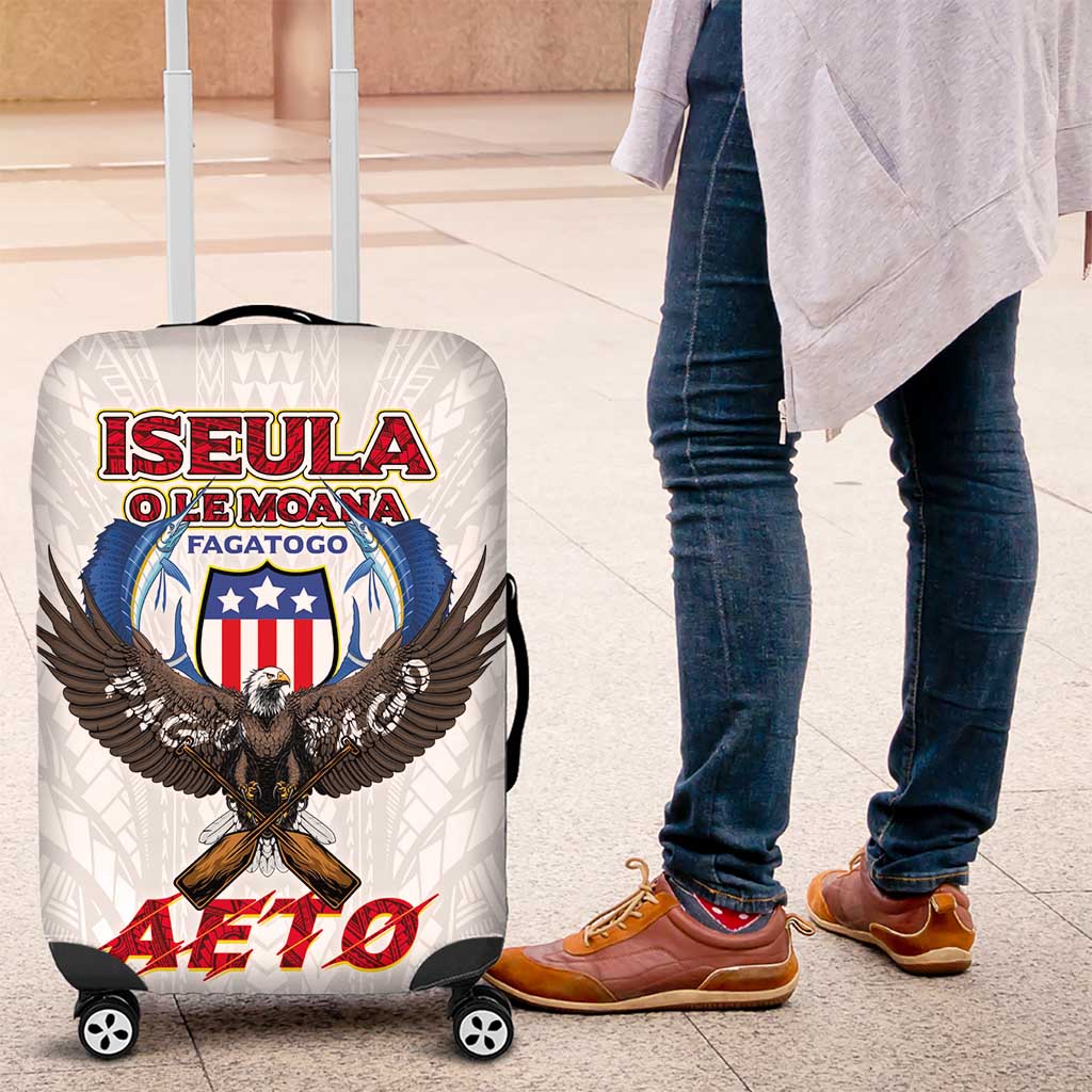 American Samoa Fautasi Luggage Cover Pago Pago Aeto and Iseula o le Moana of Fagatogo White Color LT03 White - Polynesian Pride