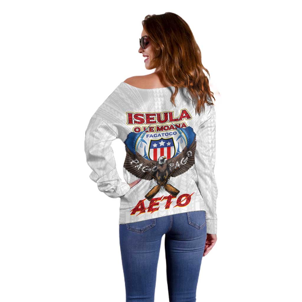 American Samoa Fautasi Off Shoulder Sweater Pago Pago Aeto and Iseula o le Moana of Fagatogo White Color - Polynesian Pride