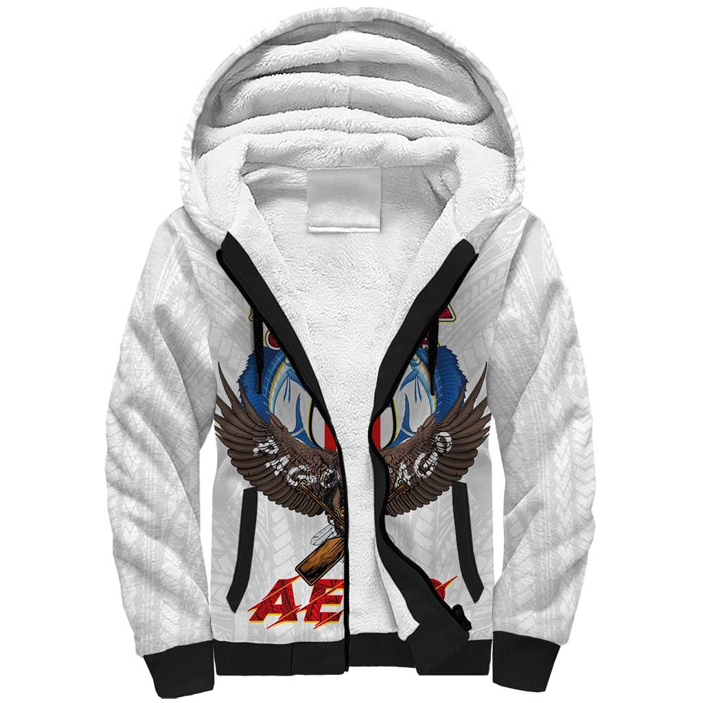 American Samoa Fautasi Sherpa Hoodie Pago Pago Aeto and Iseula o le Moana of Fagatogo White Color LT03 Unisex White - Polynesian Pride