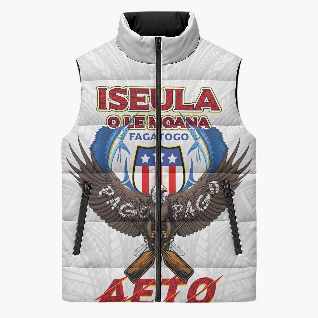 American Samoa Fautasi Sleeveless Puffer Jacket Pago Pago Aeto and Iseula o le Moana of Fagatogo White Color - Polynesian Pride