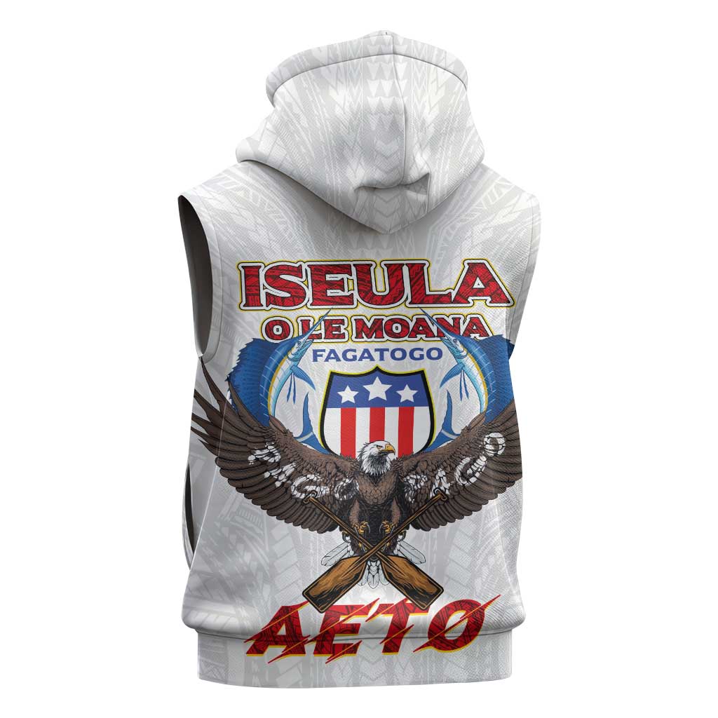 American Samoa Fautasi Sleeveless Zip Hoodie Pago Pago Aeto and Iseula o le Moana of Fagatogo White Color - Polynesian Pride