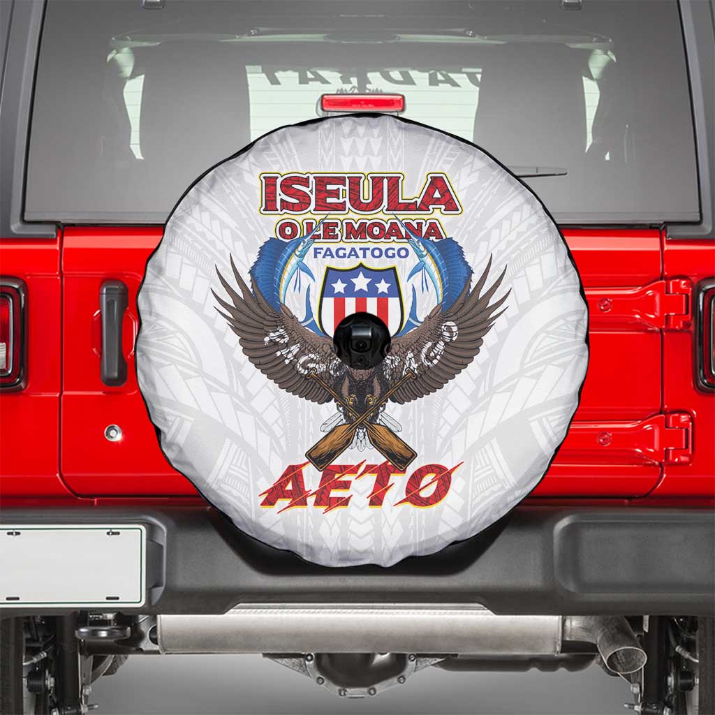 American Samoa Fautasi Spare Tire Cover Pago Pago Aeto and Iseula o le Moana of Fagatogo White Color - Polynesian Pride