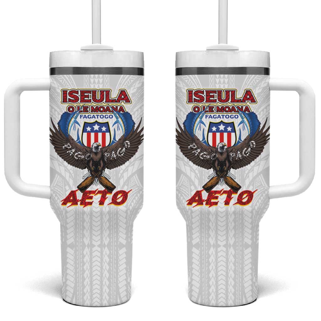 American Samoa Fautasi Tumbler With Handle Pago Pago Aeto and Iseula o le Moana of Fagatogo White Color LT03 One Size: 40 oz White - Polynesian Pride