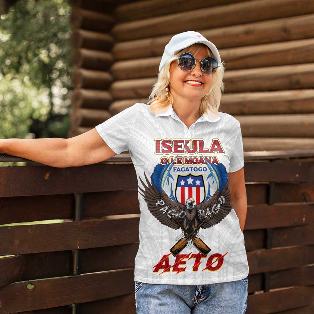 American Samoa Fautasi Women Polo Shirt Pago Pago Aeto and Iseula o le Moana of Fagatogo White Color - Polynesian Pride