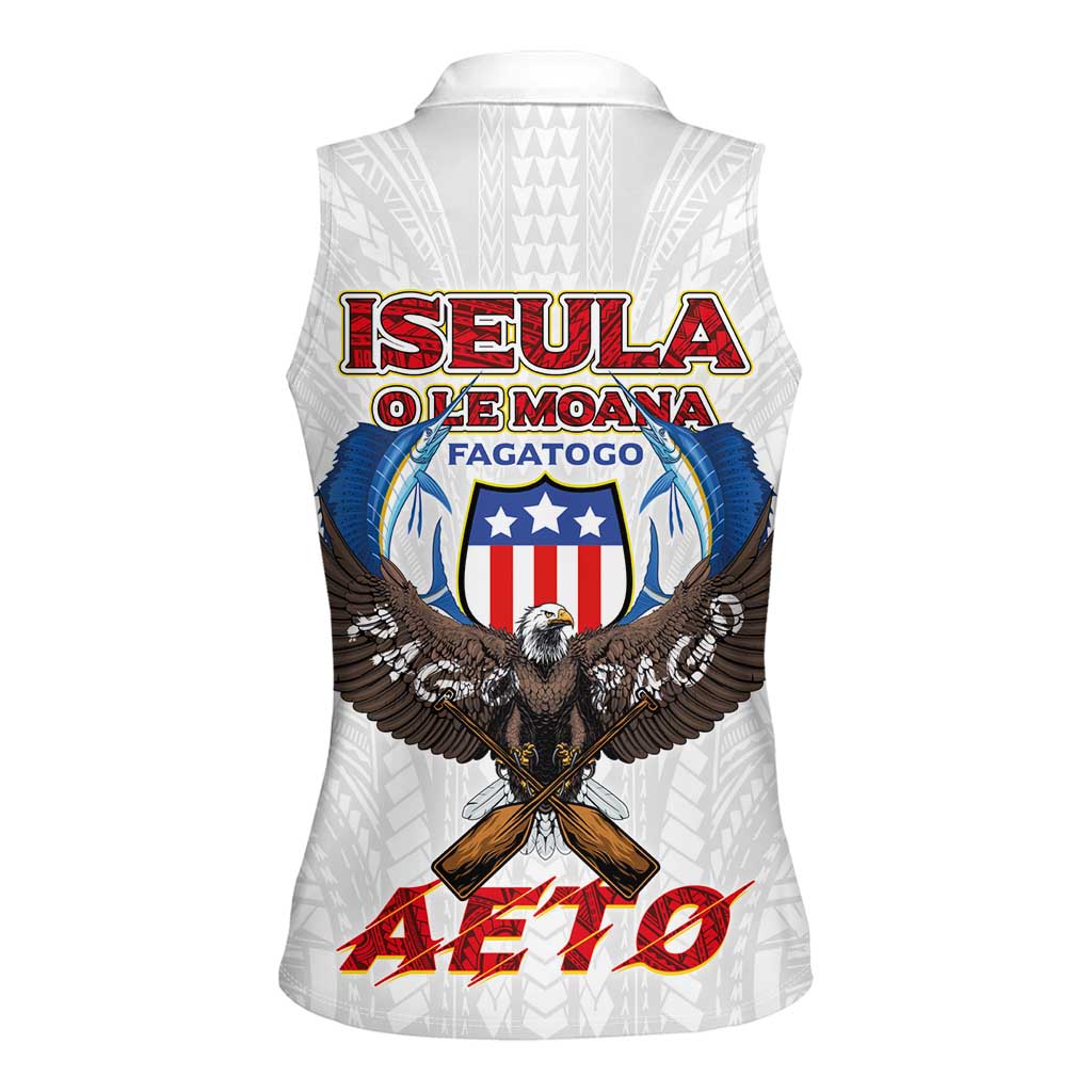 American Samoa Fautasi Women Sleeveless Polo Shirt Pago Pago Aeto and Iseula o le Moana of Fagatogo White Color - Polynesian Pride