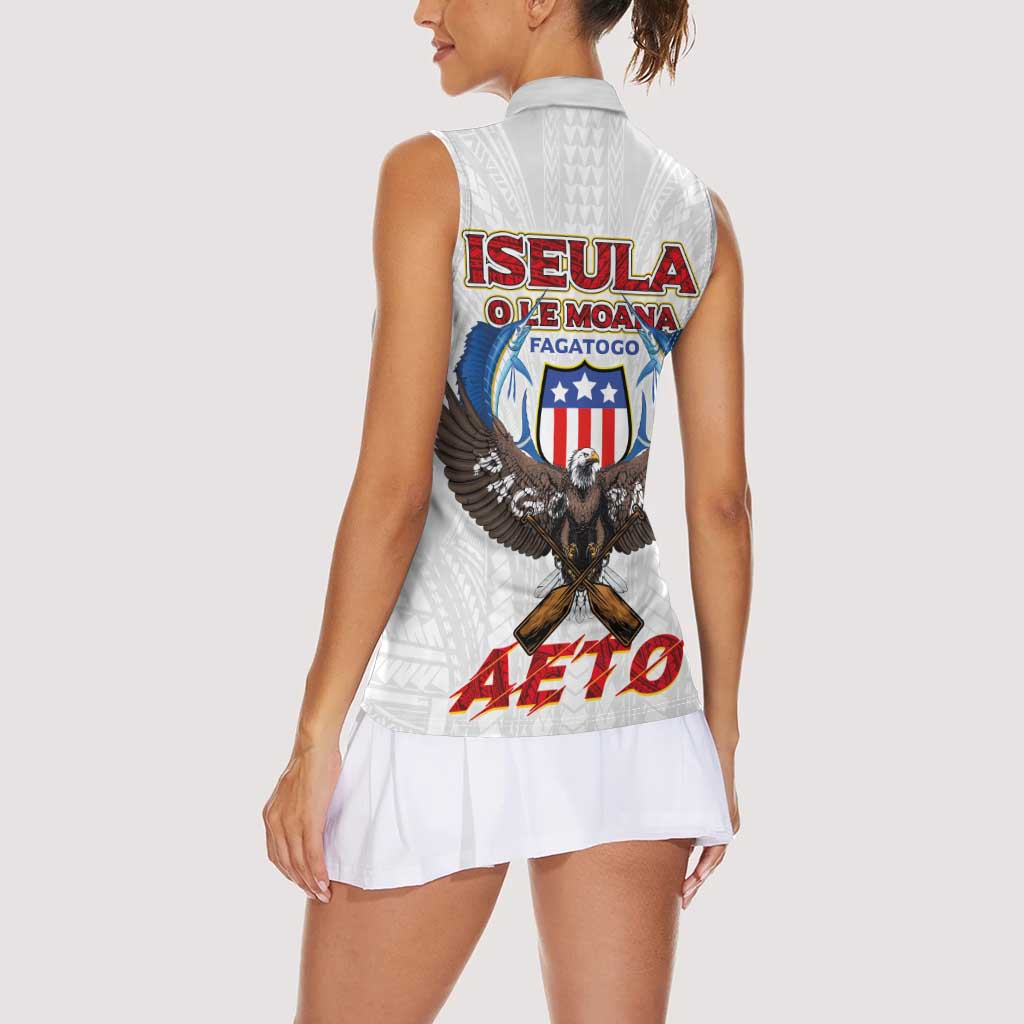 American Samoa Fautasi Women Sleeveless Polo Shirt Pago Pago Aeto and Iseula o le Moana of Fagatogo White Color - Polynesian Pride