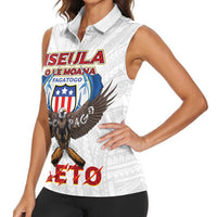 American Samoa Fautasi Women Sleeveless Polo Shirt Pago Pago Aeto and Iseula o le Moana of Fagatogo White Color - Polynesian Pride