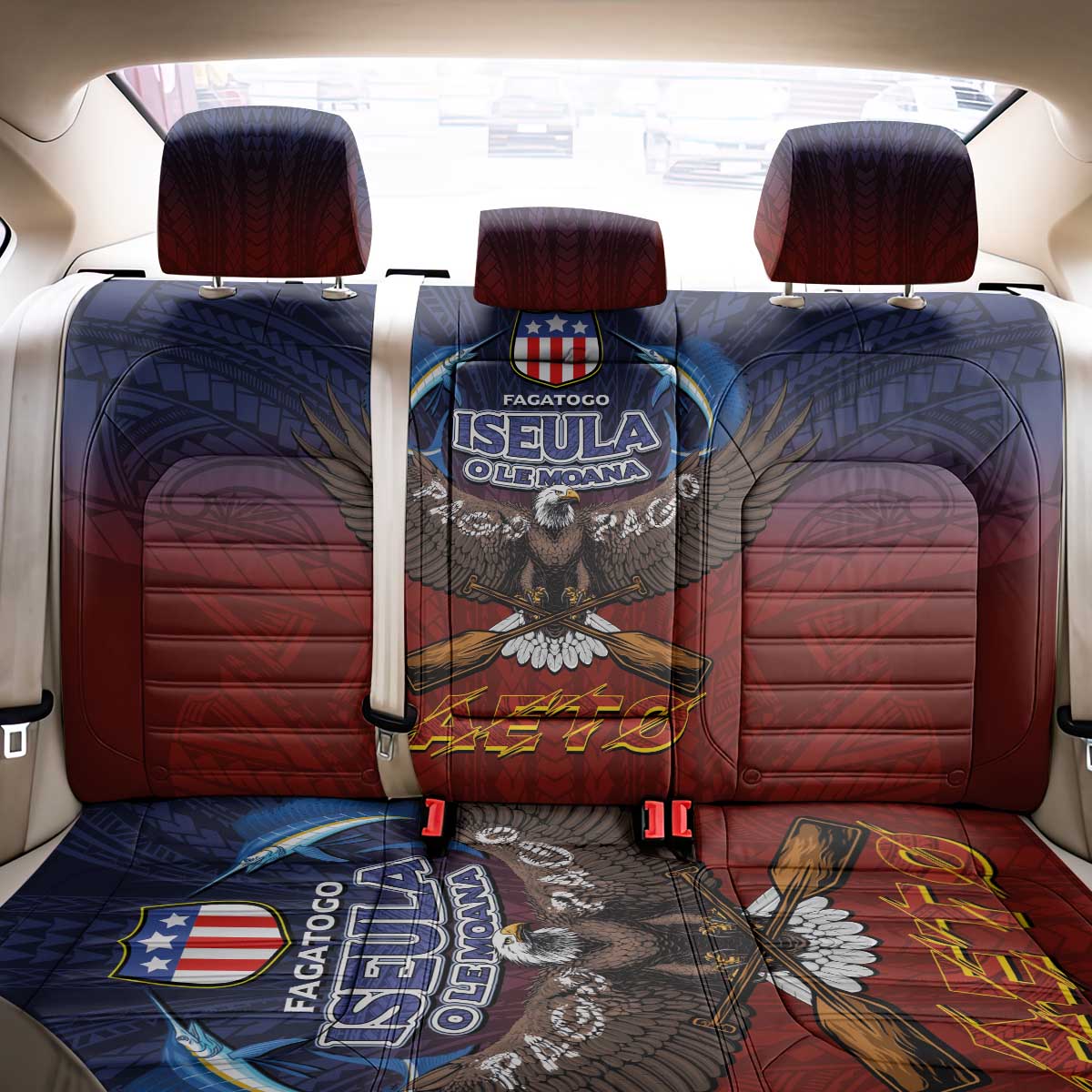 American Samoa Fautasi Back Car Seat Cover Pago Pago Aeto and Iseula o le Moana of Fagatogo Red-Blue LT03 - Polynesian Pride