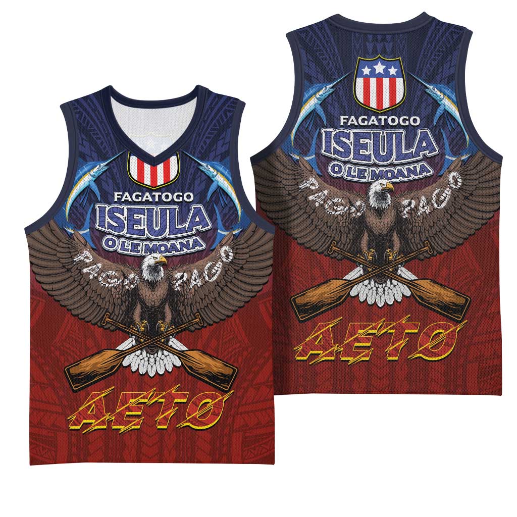 American Samoa Fautasi Basketball Jersey Pago Pago Aeto and Iseula o le Moana of Fagatogo Red-Blue LT03 - Polynesian Pride