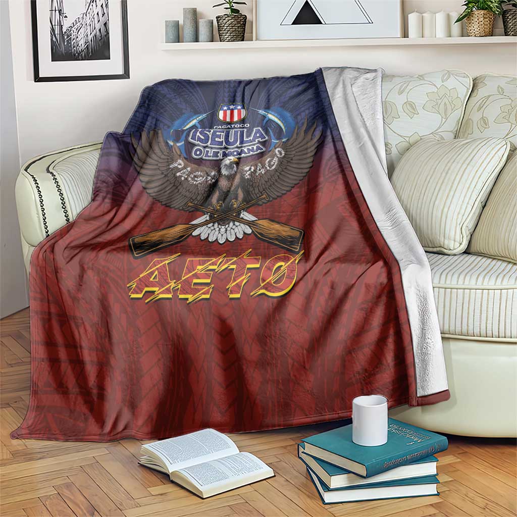 American Samoa Fautasi Blanket Pago Pago Aeto and Iseula o le Moana of Fagatogo Red-Blue - Polynesian Pride