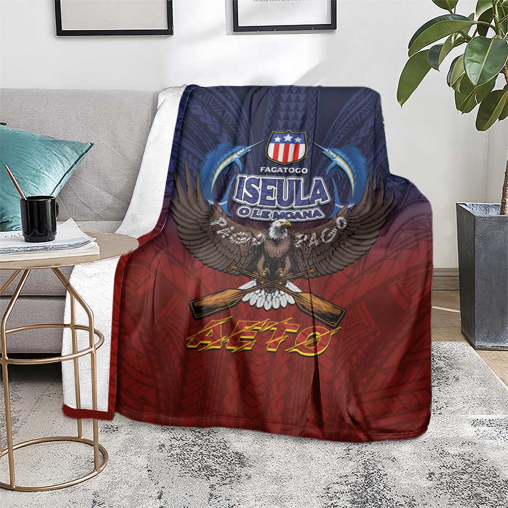 American Samoa Fautasi Blanket Pago Pago Aeto and Iseula o le Moana of Fagatogo Red-Blue - Polynesian Pride