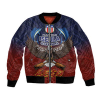 American Samoa Fautasi Bomber Jacket Pago Pago Aeto and Iseula o le Moana of Fagatogo Red-Blue LT03 Unisex Blue - Polynesian Pride