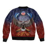 American Samoa Fautasi Bomber Jacket Pago Pago Aeto and Iseula o le Moana of Fagatogo Red-Blue LT03 - Polynesian Pride