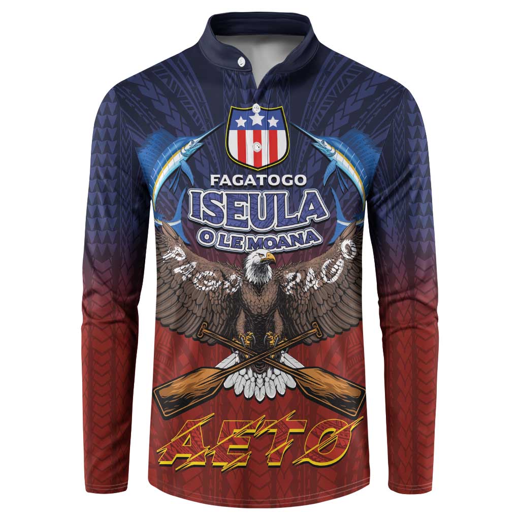 American Samoa Fautasi Button Sweatshirt Pago Pago Aeto and Iseula o le Moana of Fagatogo Red-Blue - Polynesian Pride